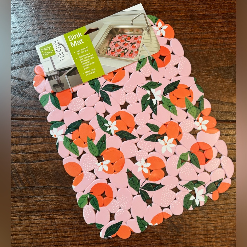 Peaches & Floral Protective Sink Mat, Peach Kitchen Decor, Peach Decor, Sink Mat